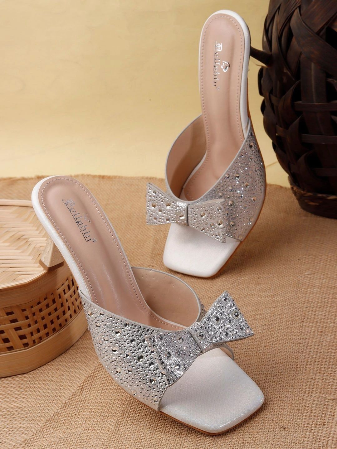 Dollphin Embellished PU Party Slim Heeled Mules with Bows-picture-49