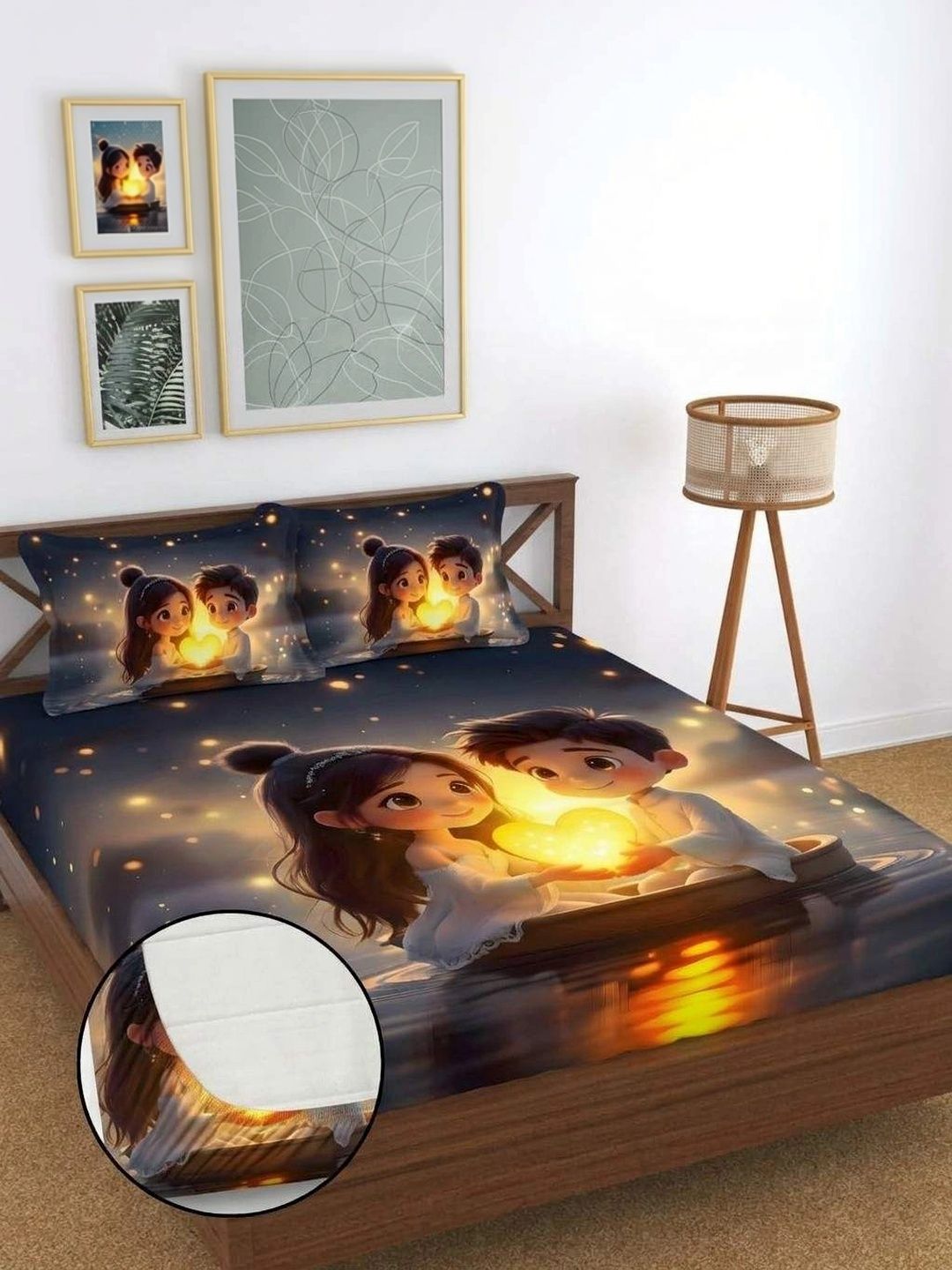 MAA HOME CONCEPT Yellow & Black Graphic 400 TC Bedsheet with 2 Pillow Covers-image-24