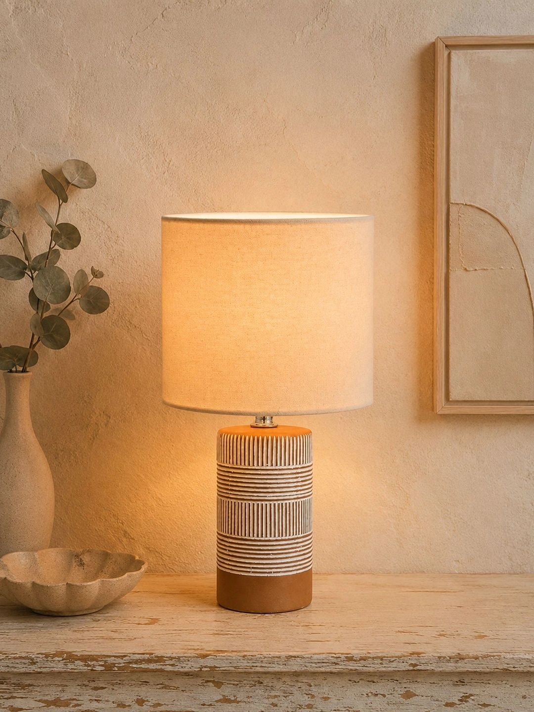 Glowhere Off White Textured Ceramic Industrial Cylindrical Shaped Table Lamp-picture-58