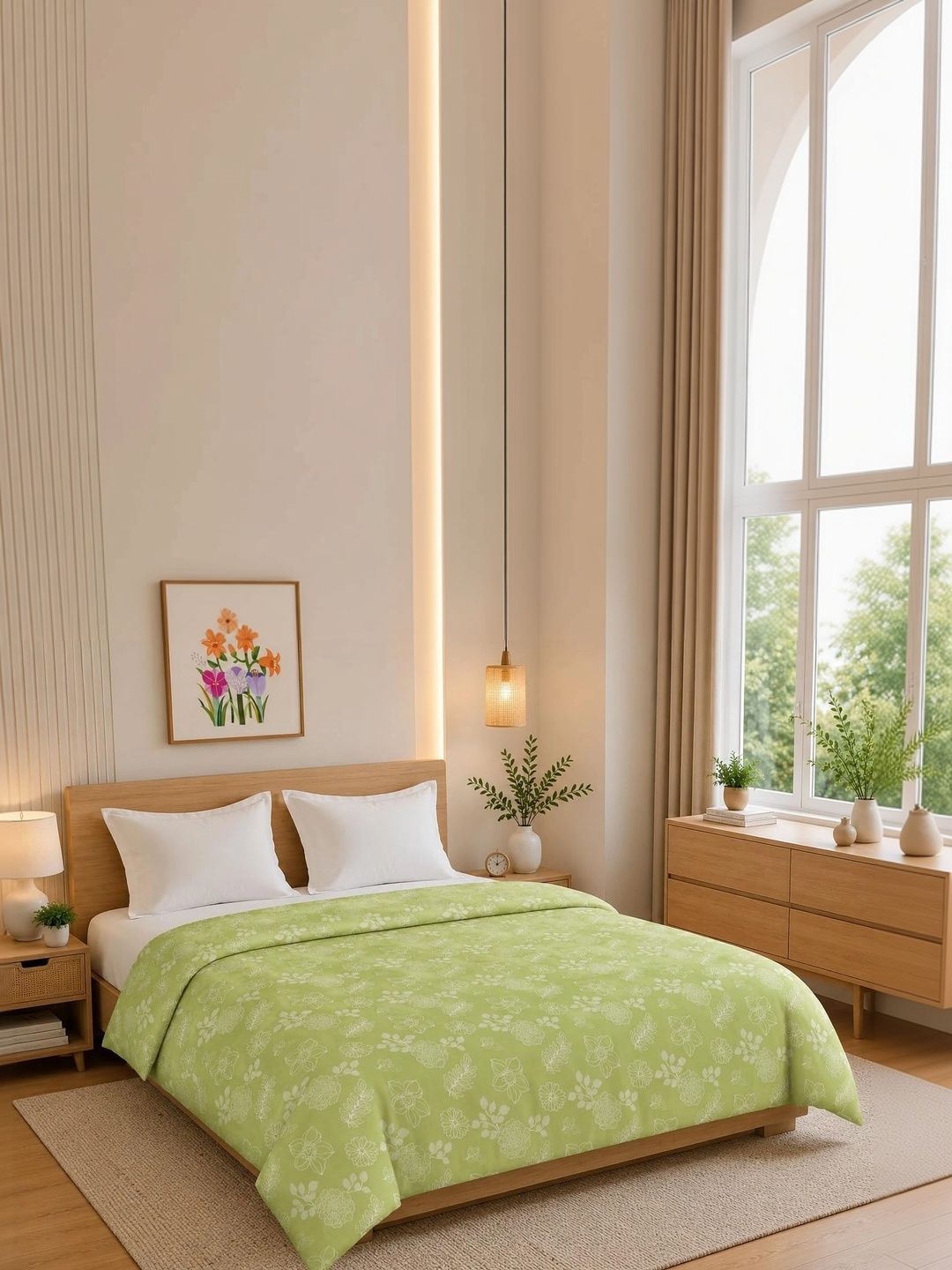 TINDLER KNOTS Green & White Floral Printed Cotton Duvet Cover-picture-10