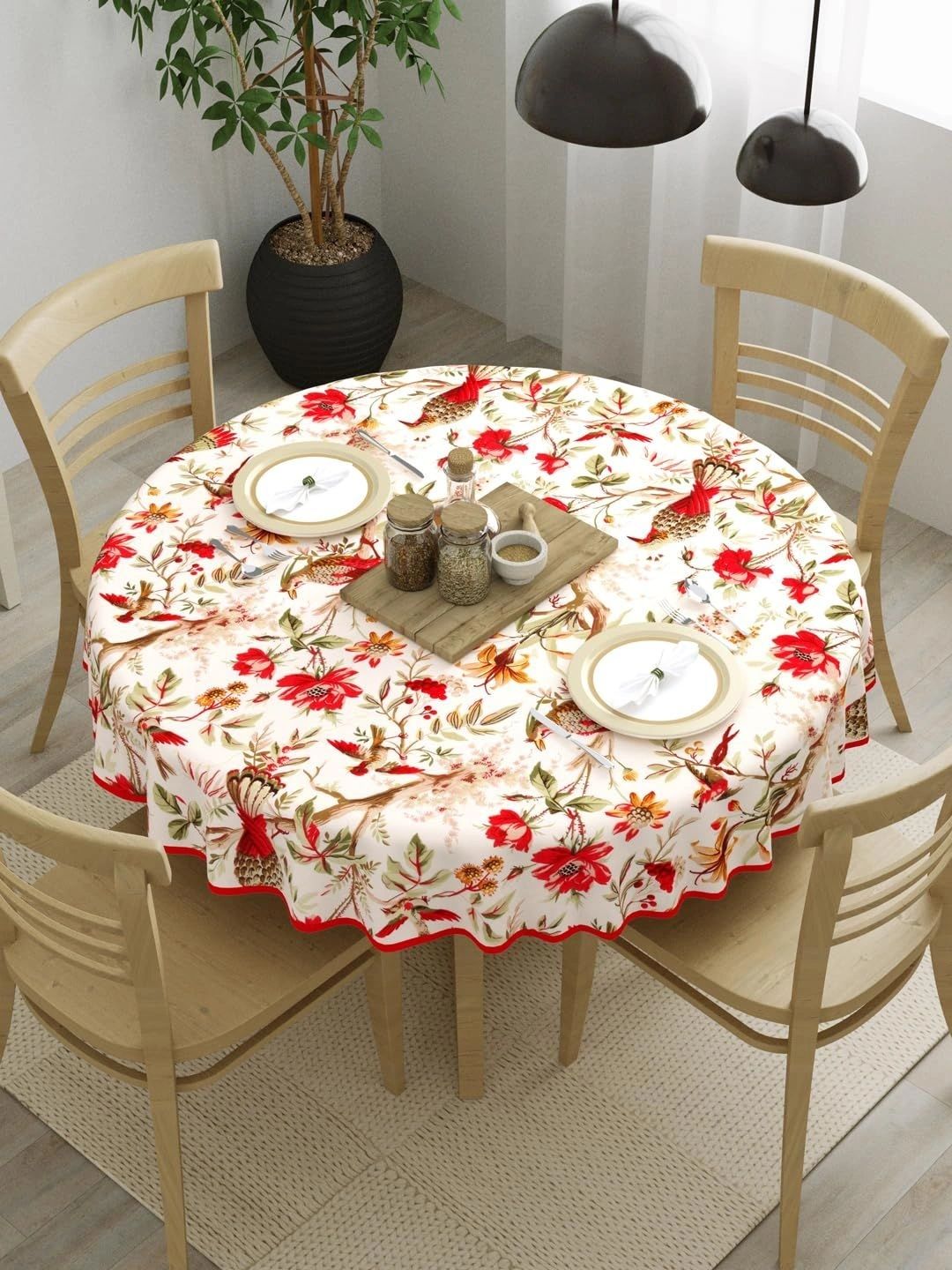Aura Red Cotton Round 4-Seater Table Cover-picture-31