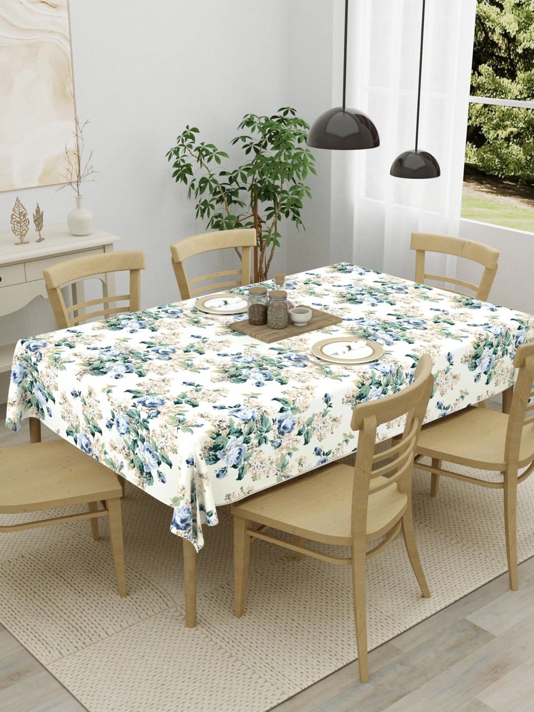 Aura Cream-Coloured Floral Cotton 6-Seater Table Cover-picture-15