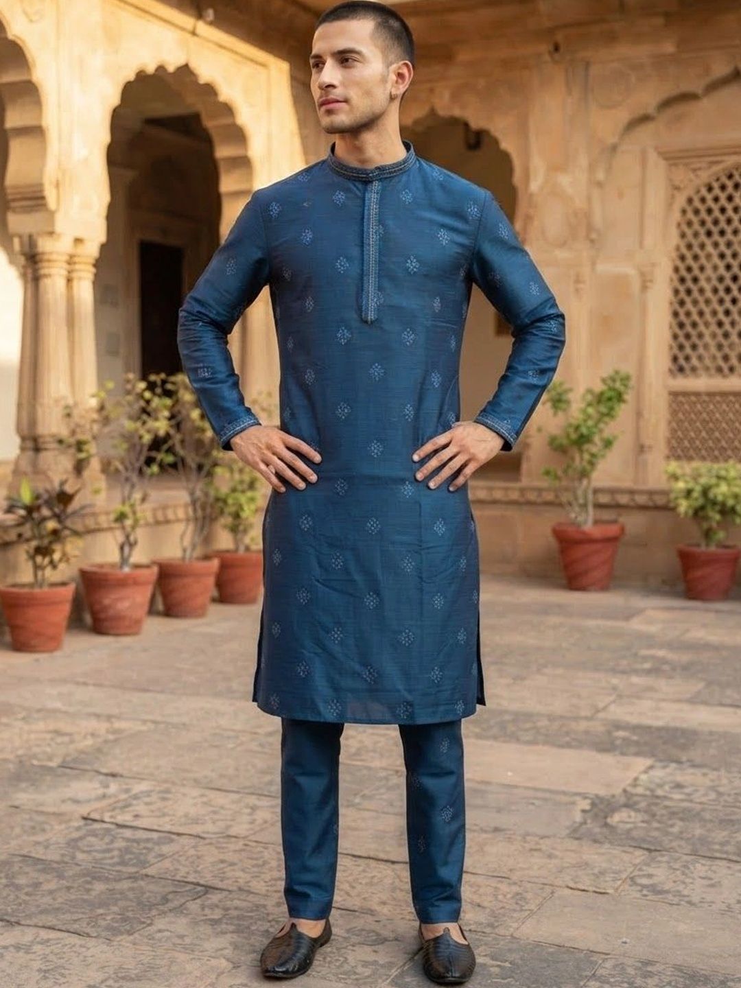 Rajlaxmi Apparel Men Ethnic Motifs Printed Thread Work Brasso Kurta-picture-15