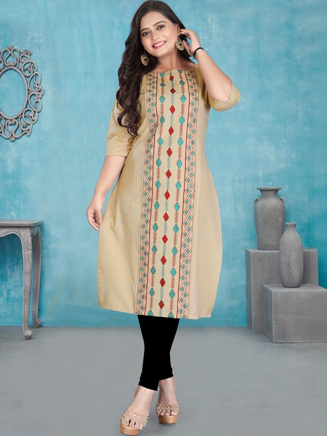 HETSA Geometric Embroidered Pure Cotton Kurti-picture-37