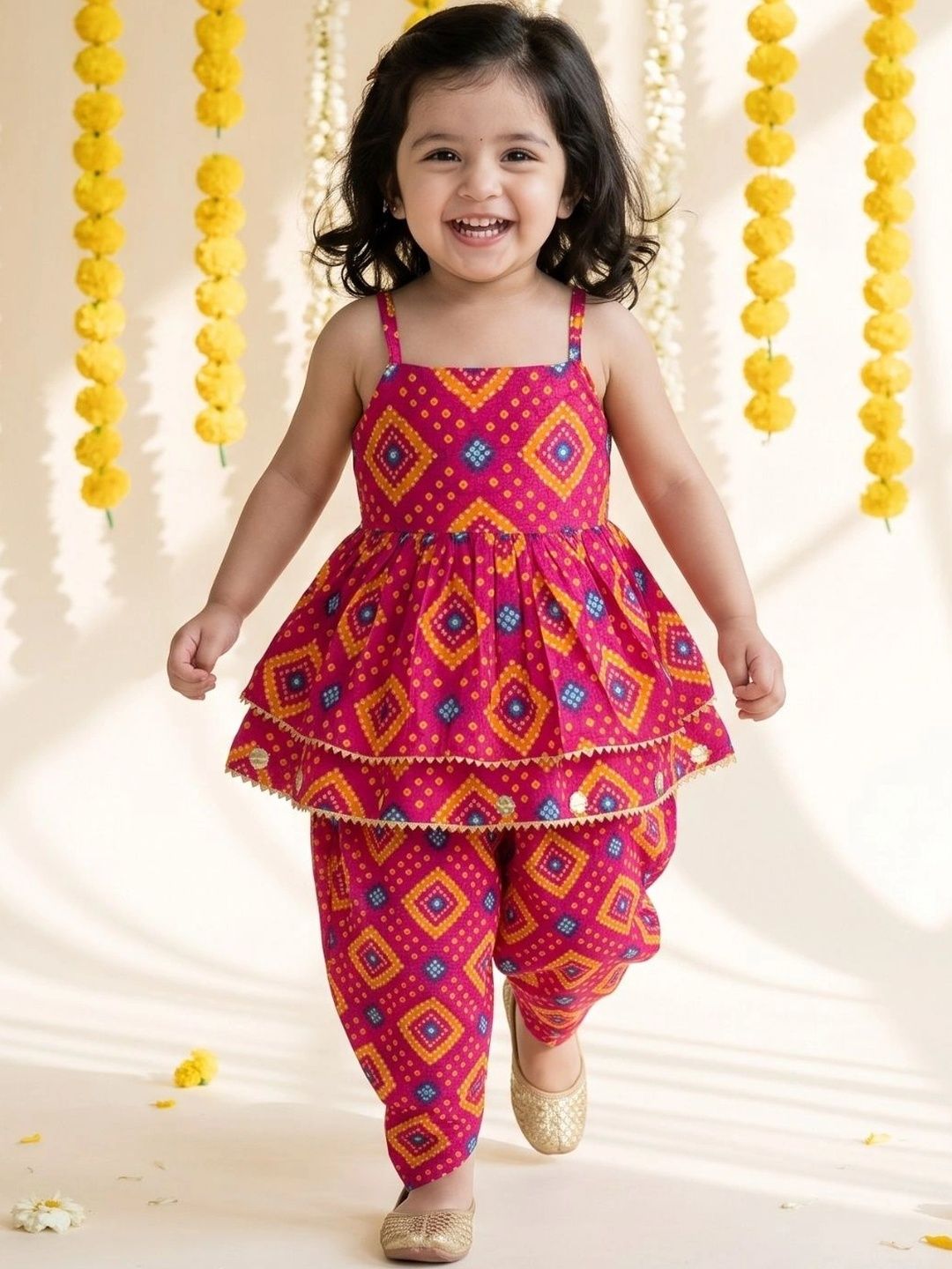 Aj DEZInES Girls Bandhani Printed Pure Cotton Kurta With Dhoti Pants-picture-22