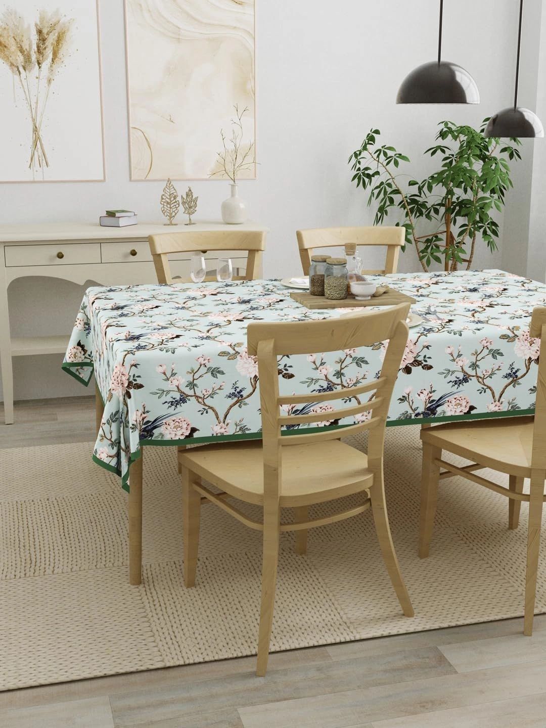Aura Peach-Coloured Floral Cotton 4-Seater Table Cover-picture-20
