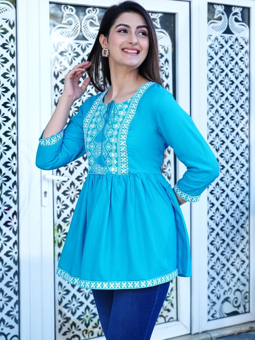 HERE&NOW Embroidered Ethnic Peplum Top-picture-57