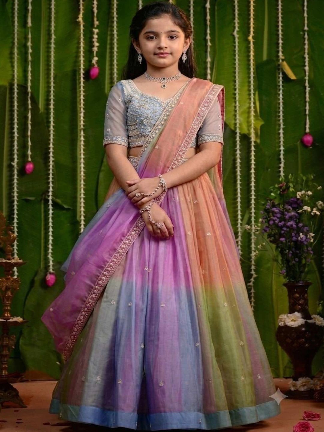 BAESD Girls Embellished Beads and Stones Tie Dye Ready to Wear Lehenga & Blouse With Dupatta-image-33