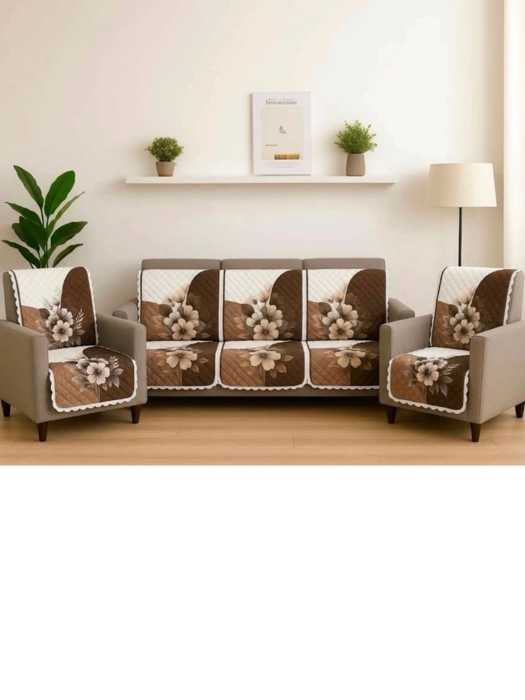 GOVINDIKA Brown Printed Cotton Blend Sofa Cover Without Arms-image-9