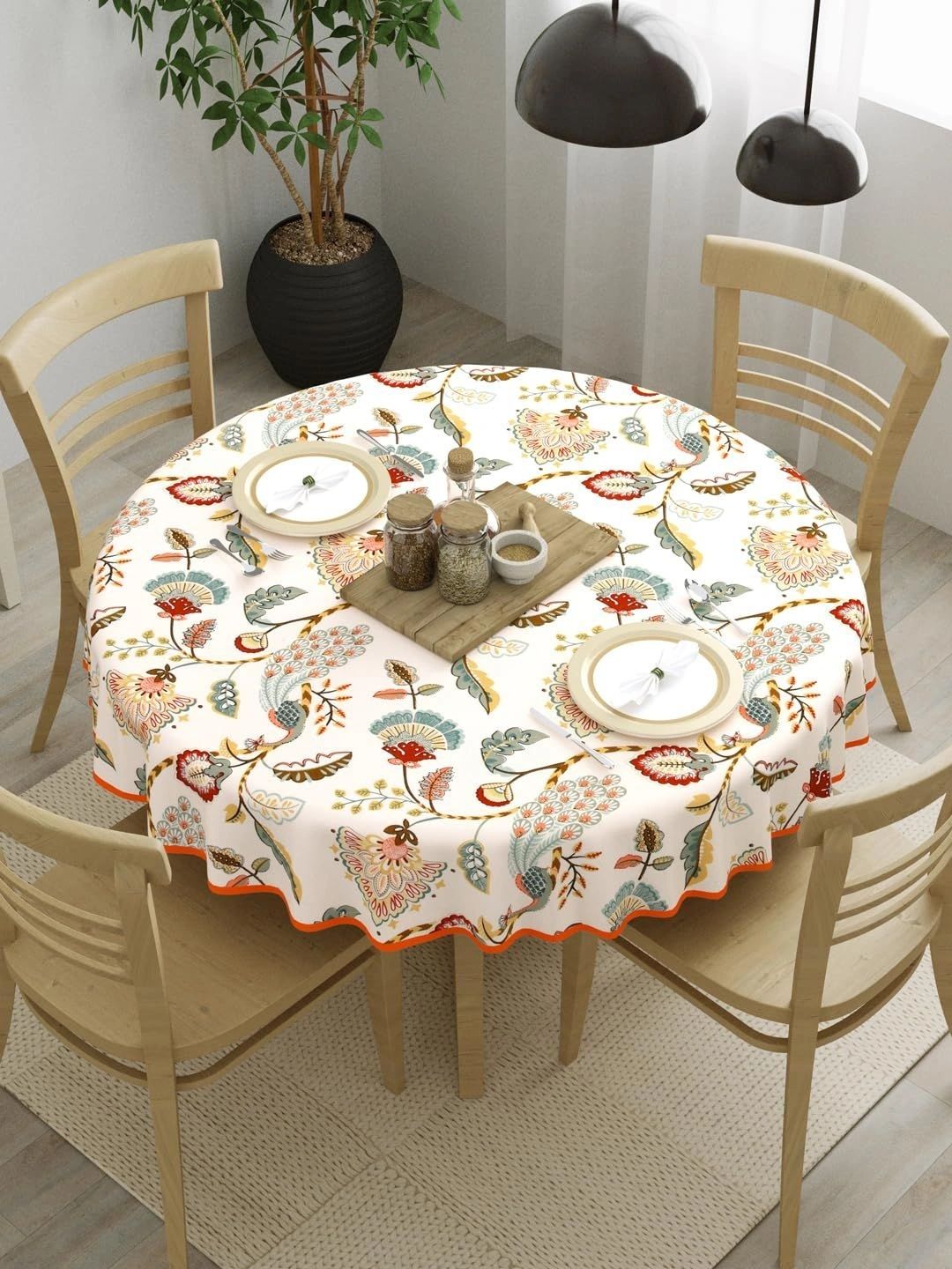 Myntra Elegant Homes Multicoloured Floral Cotton Round 4-Seater Table Cover-picture-23