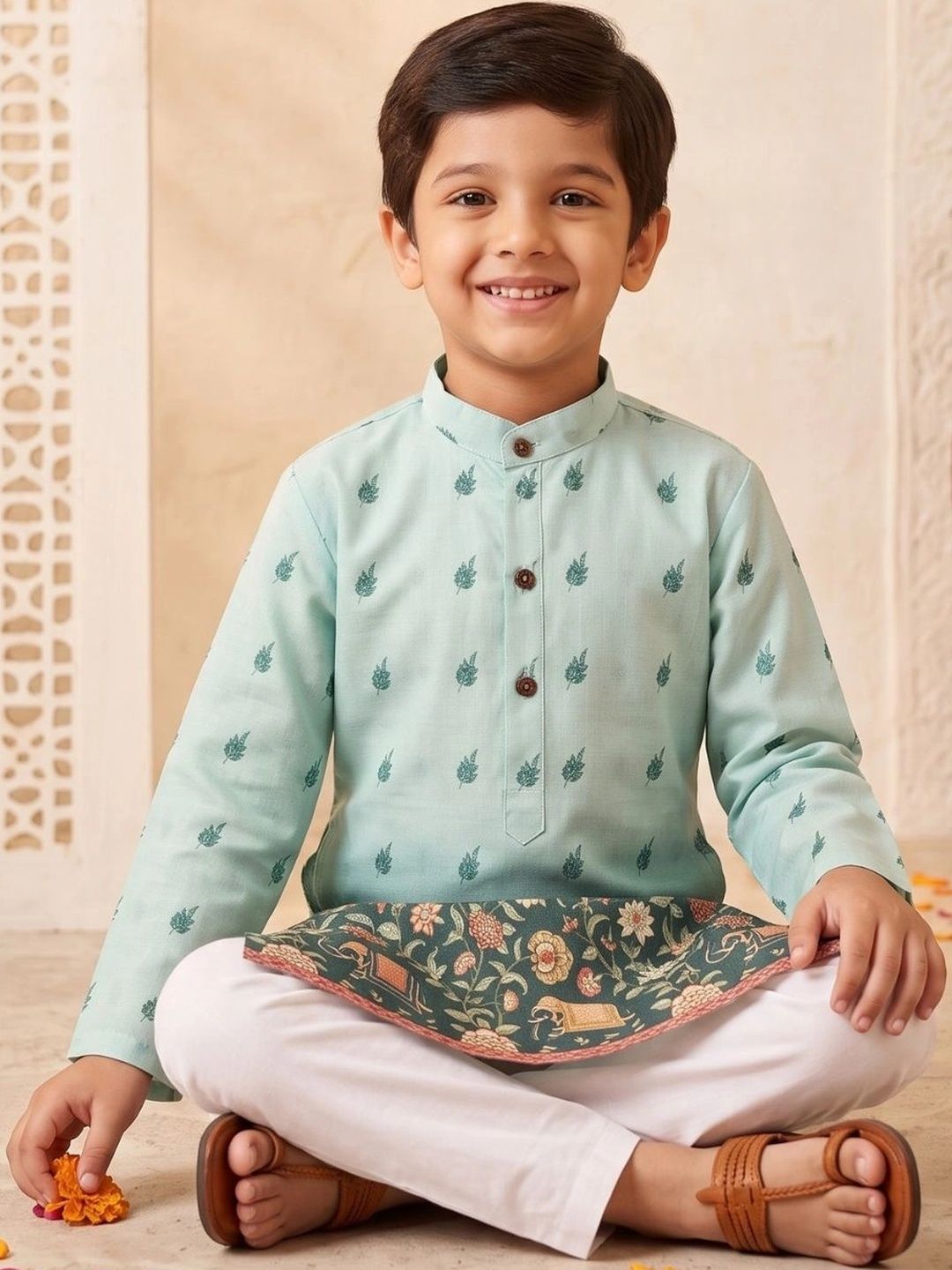Aj DEZInES Boys Floral Printed Regular Kurta with Pyjamas-picture-30