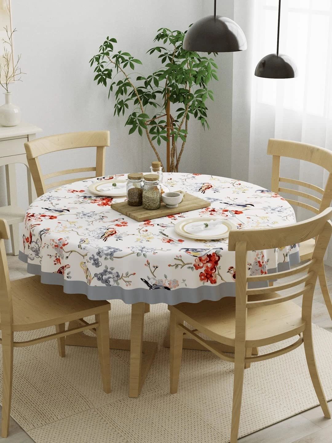 Myntra Elegant Homes Grey Floral Cotton Round 4-Seater Table Cover-picture-26