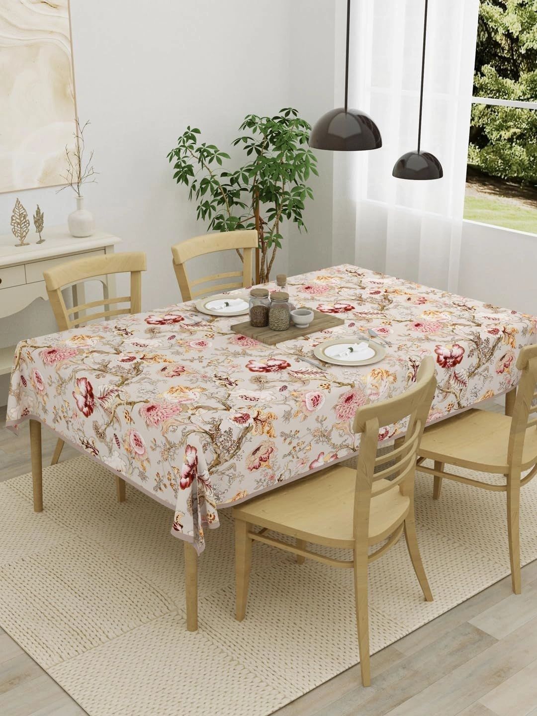 Aura White Floral Cotton 4-Seater Table Cover-image-19