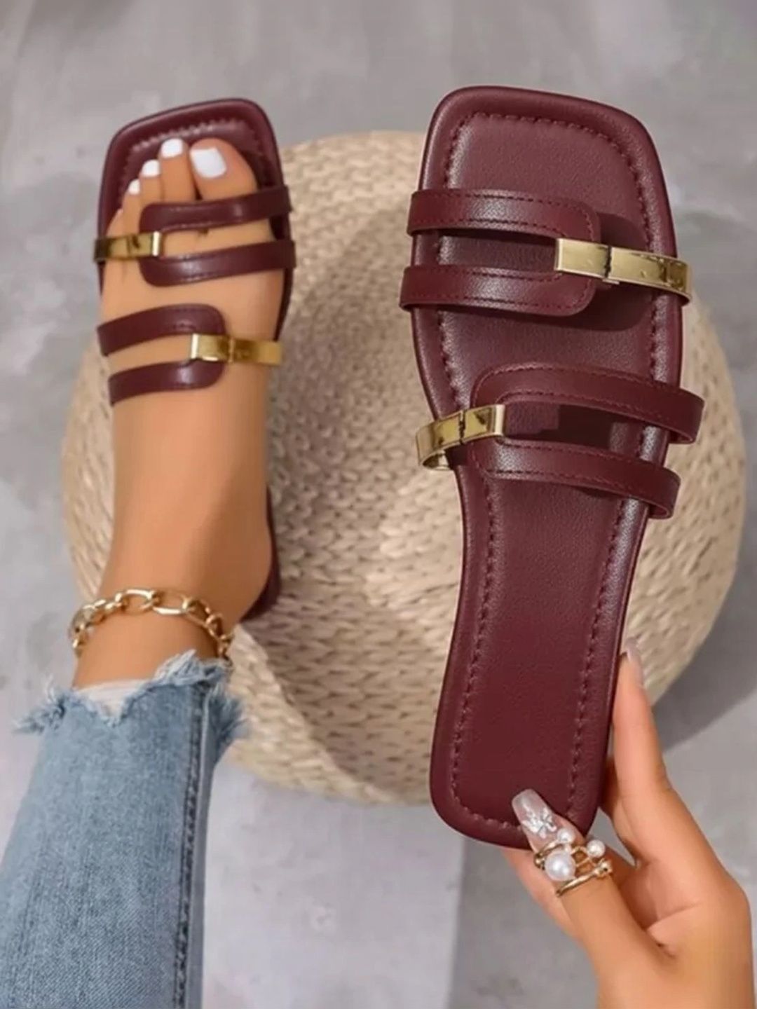 Street Style Store Women Open Toe Flats with Buckles-picture-0