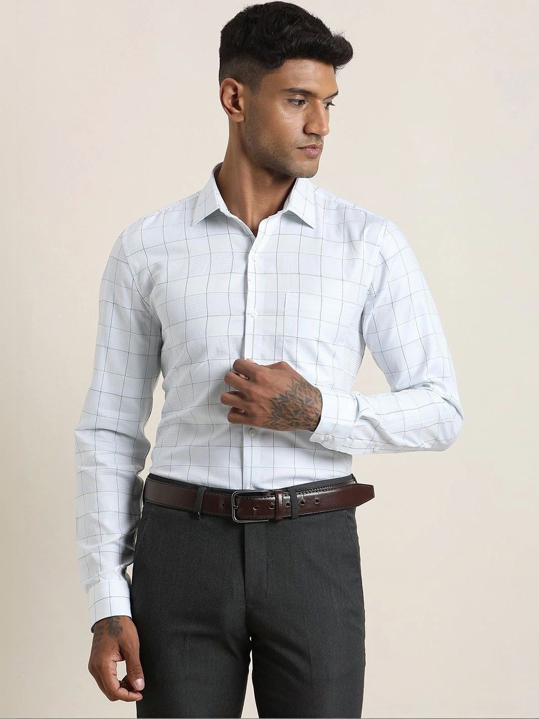 Turtle Men Standard Slim Fit Windowpane Checks Checked Formal Shirt-image-48