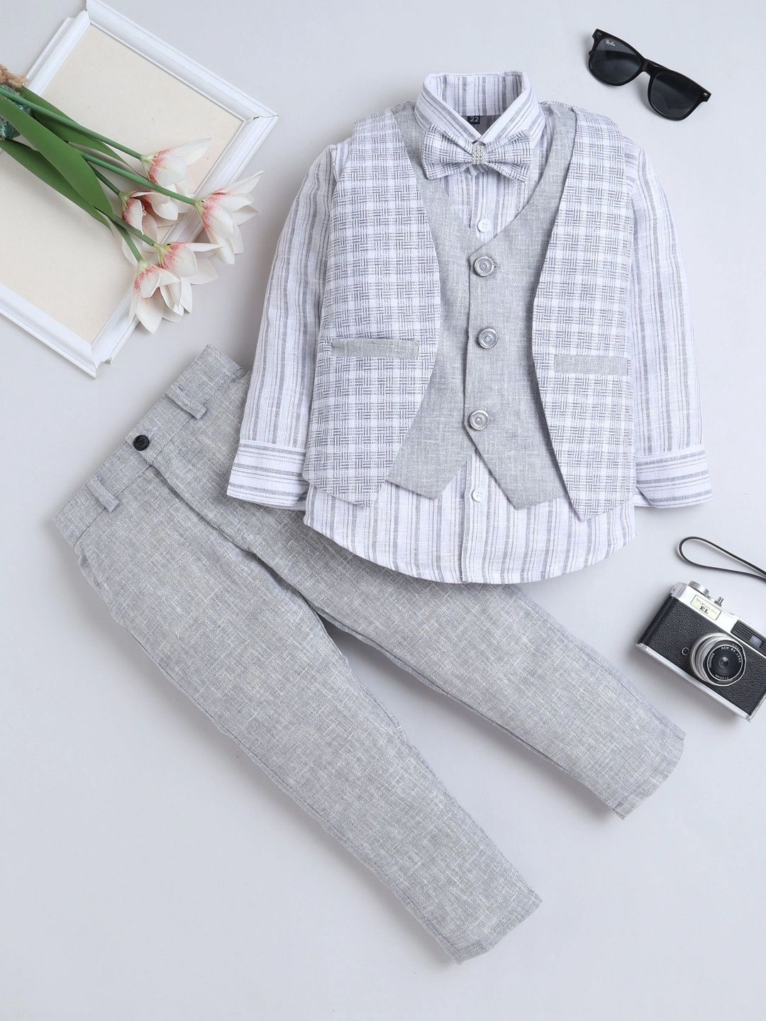 Miss & Chief Boys Self Design Collarless Waistcoat And Trousers Suits-picture-12