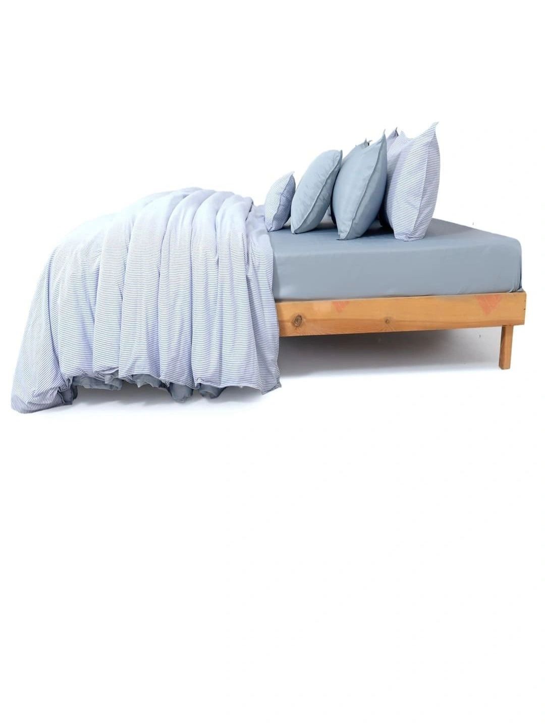 Zarf Blue & Grey Striped Cotton 9 Piece Single Superfine Bedding Set-image-28