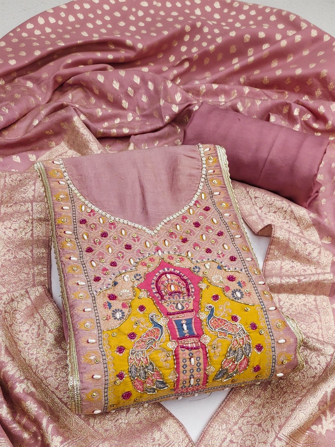 KALINI Embellished Pure Cotton Semi-Stitched Dress Material-image-25