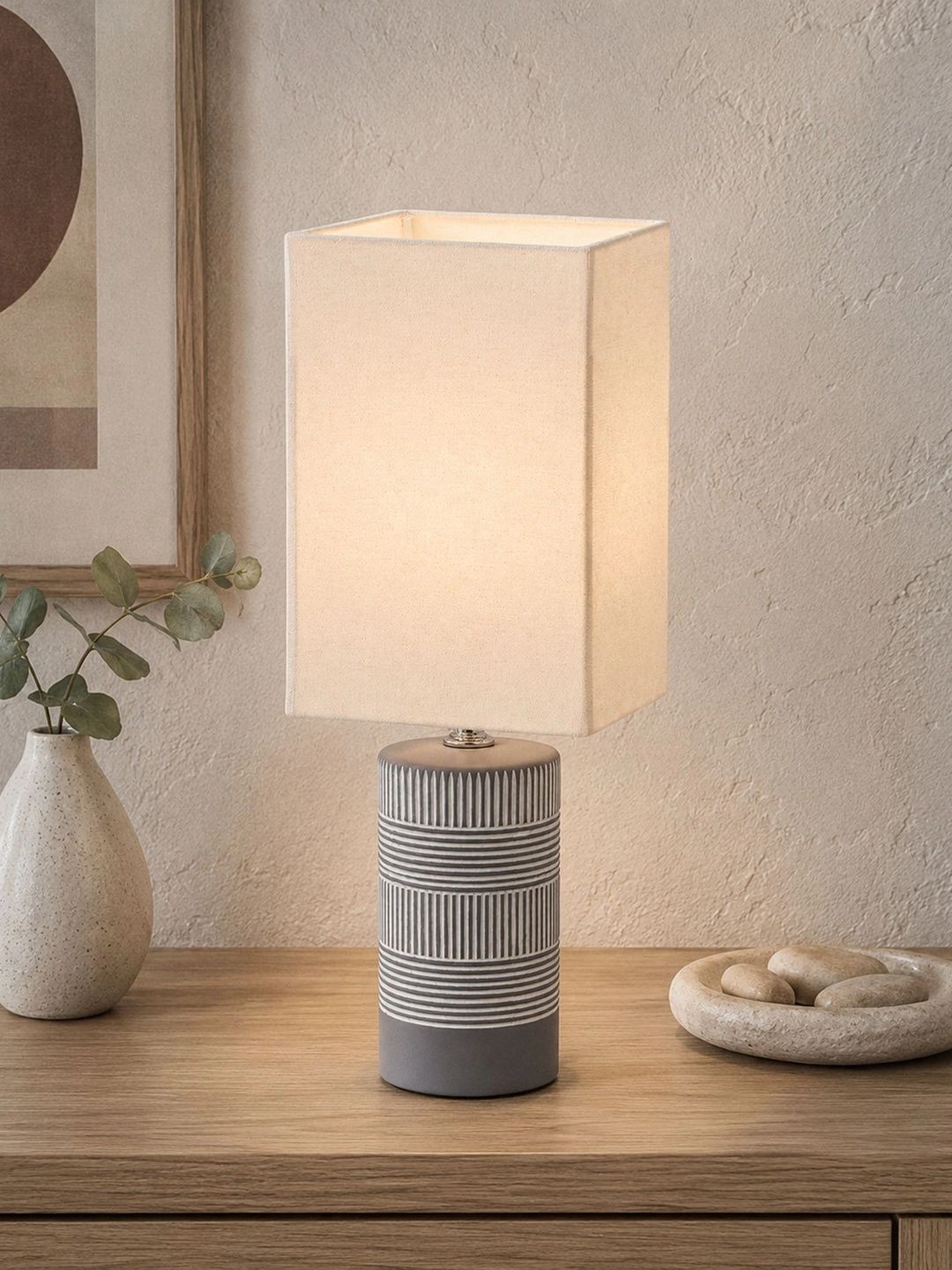 Glowhere Off White Printed Ceramic Industrial Cylindrical Shaped Table Lamp-picture-45