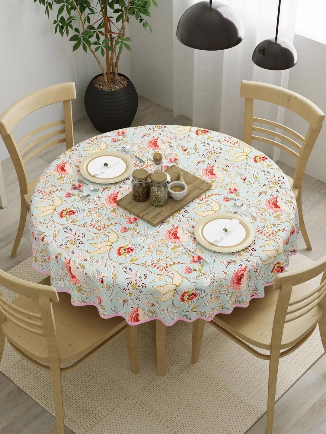 Aura Orange Floral Cotton Round 4-Seater Table Cover-image-9