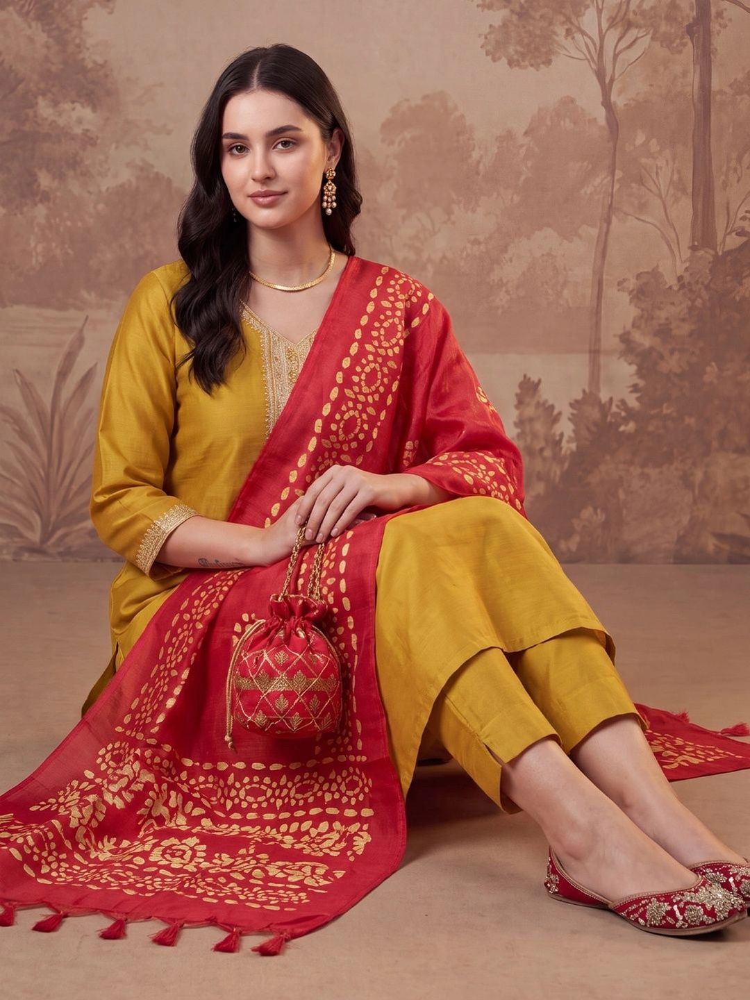 Indo Era Women Ethnic Motifs Regular Thread Work Kurta with Trousers & With Dupatta-picture-24