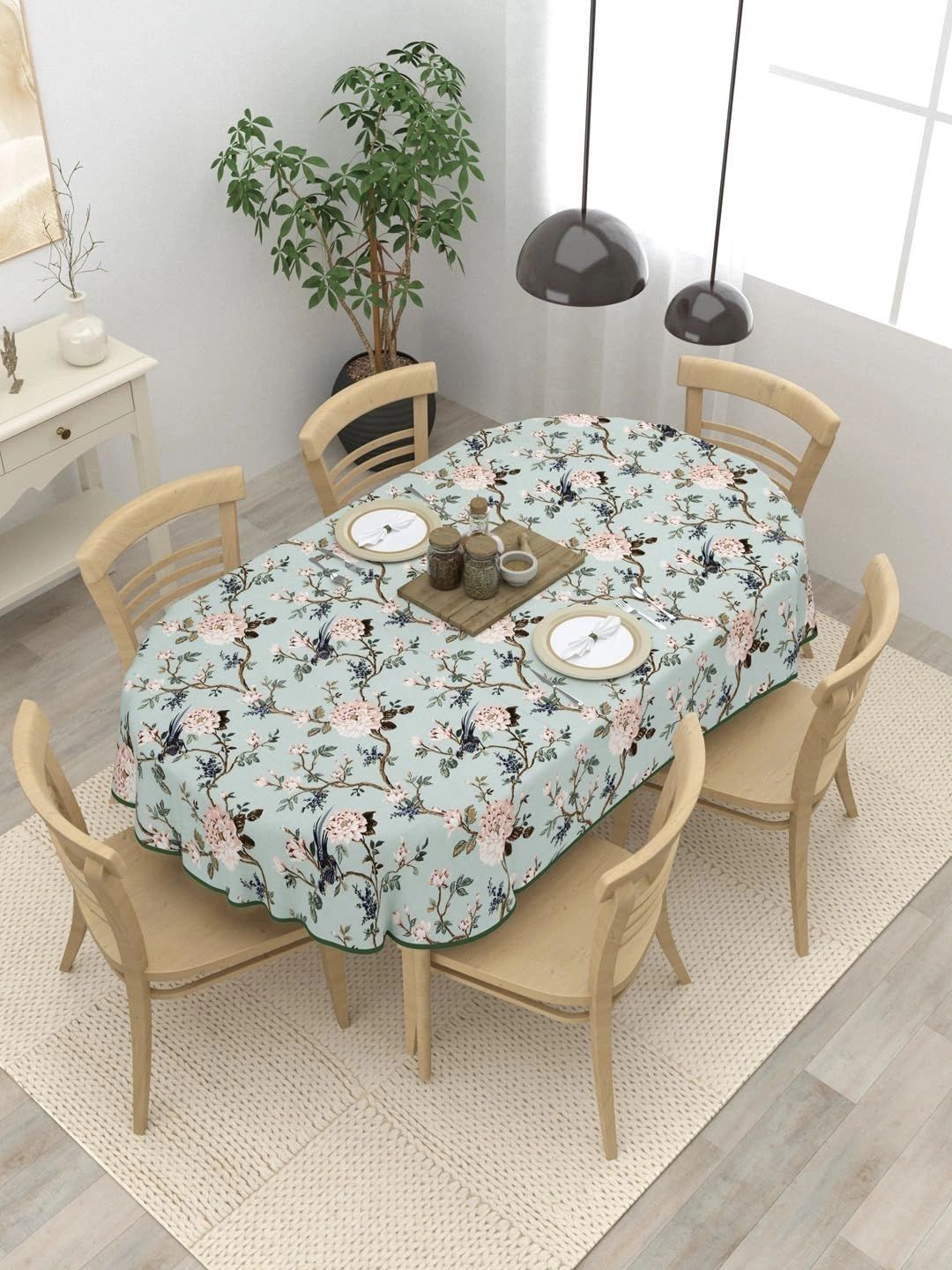 Myntra Elegant Homes Peach-Coloured Floral Cotton Oval 6-Seater Table Cover-picture-32