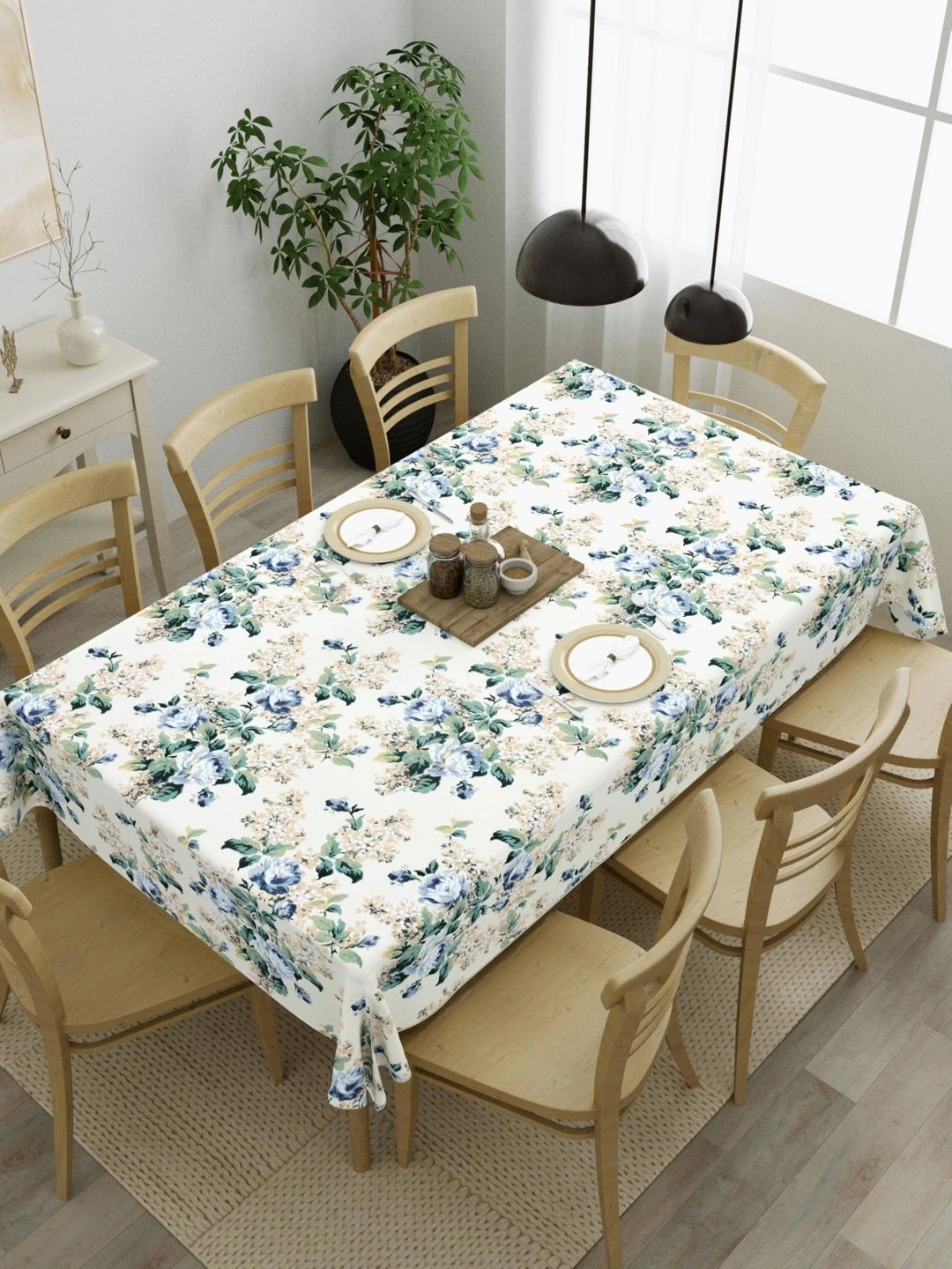 Aura Cream-Coloured Floral Cotton 8-Seater Table Cover-picture-22