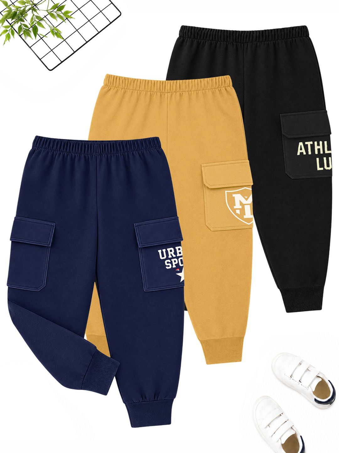 YK Boys Pack of 3 Regular Fit Brand Logo Training Cargos-picture-37