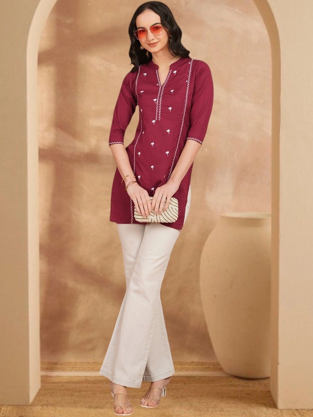 Anouk Rustic Ethnic Motifs Embroidered Thread Work Pure Cotton Blend Khadi Thread Work Kurti-picture-37