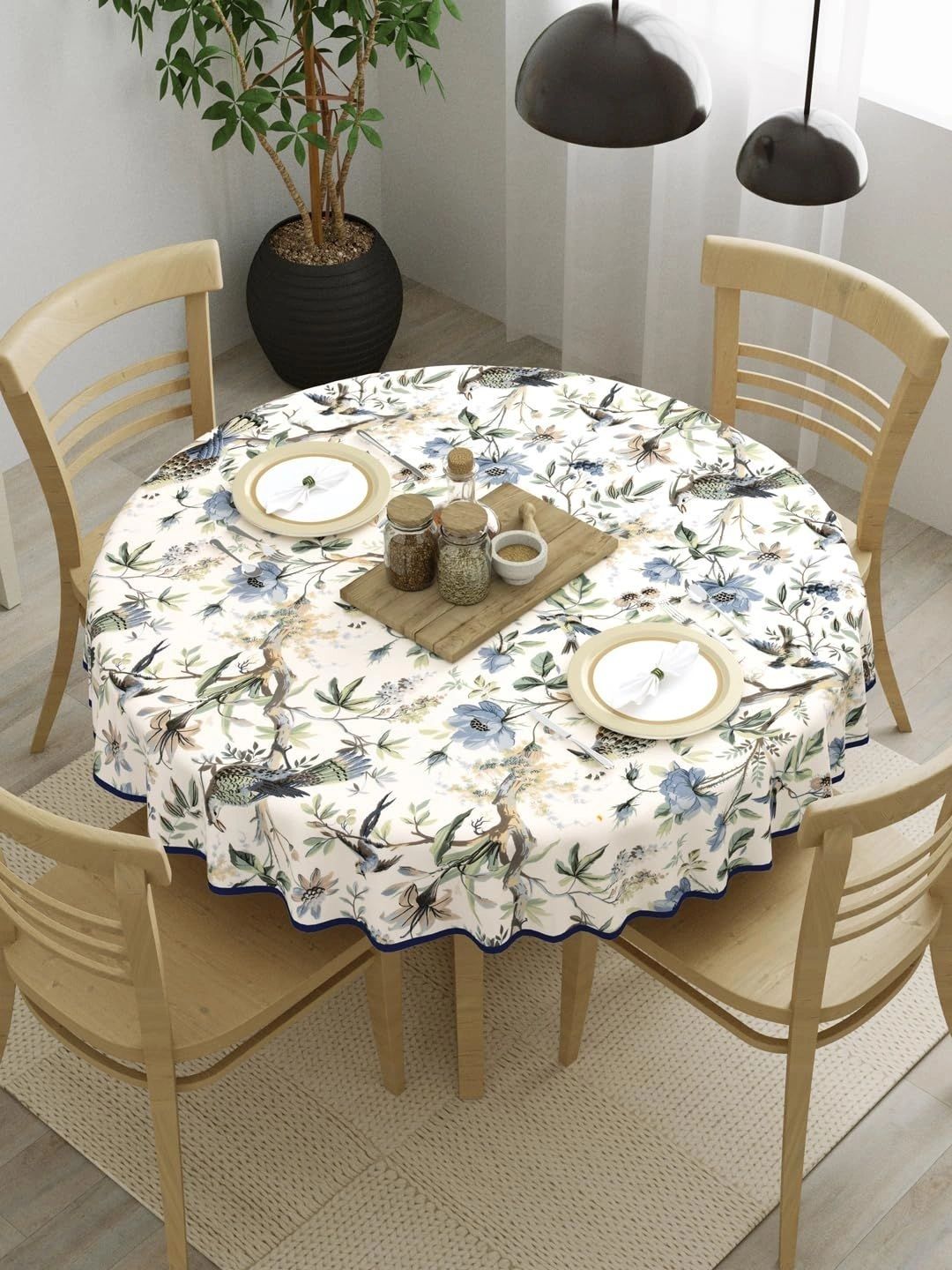 Myntra Elegant Homes Blue Cotton Round 4-Seater Table Cover-picture-15