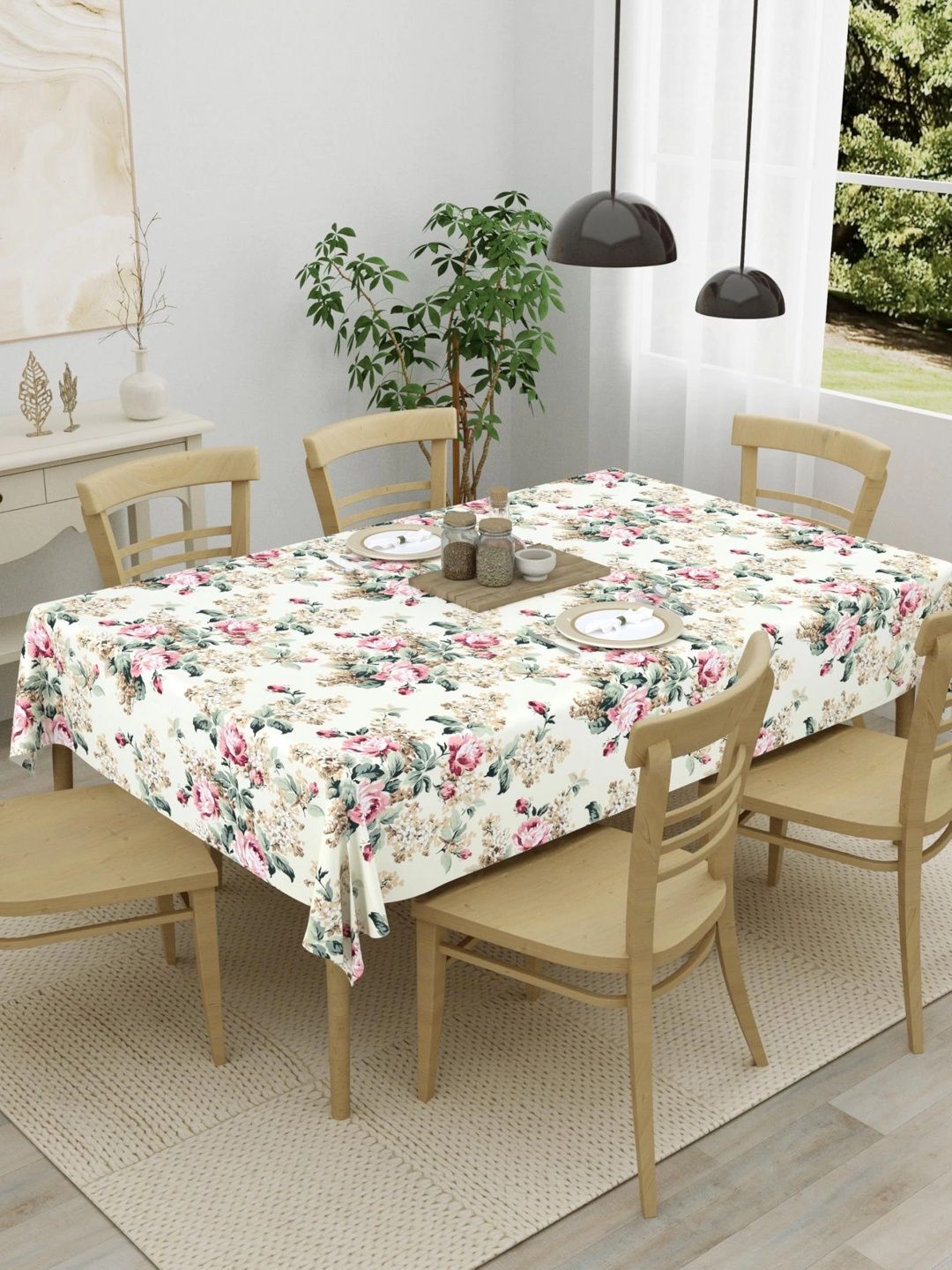 Myntra Elegant Homes Cream-Coloured Floral Cotton 6-Seater Table Cover-picture-19