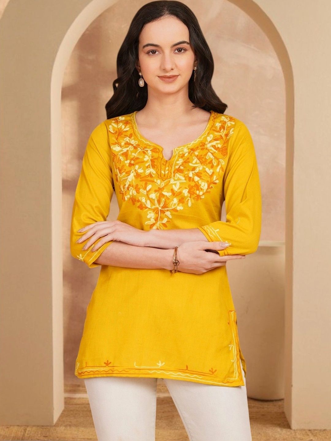 Anouk Rustic Ethnic Motifs Embroidered Thread Work Pure Cotton Blend Khadi Thread Work Kurti-picture-42