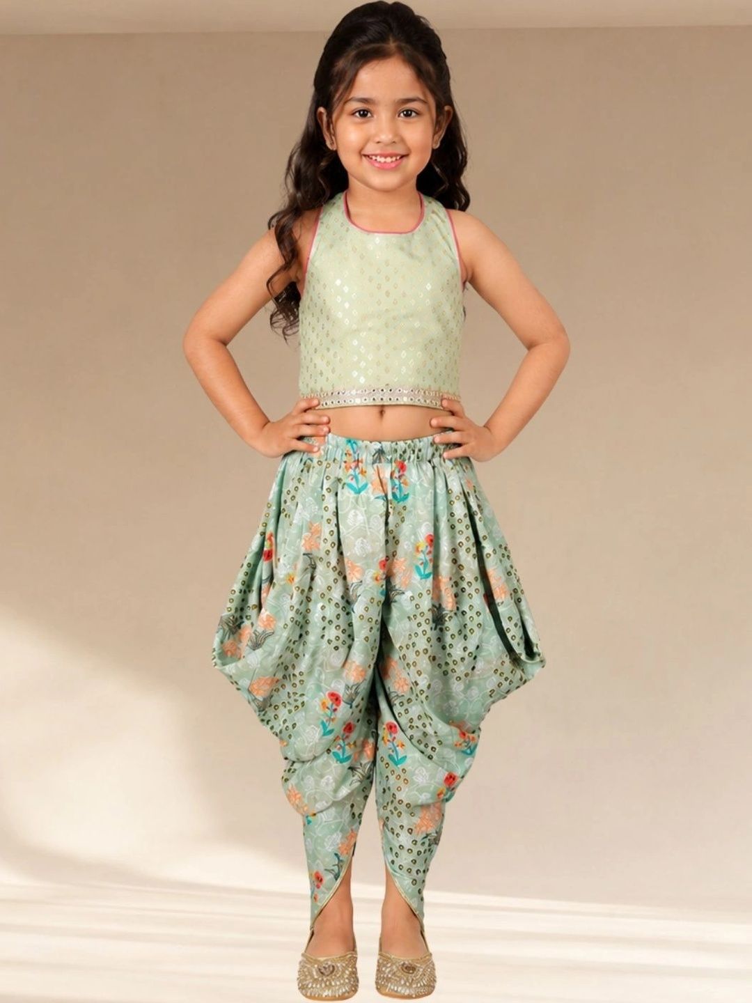 LIL DRAMA Girls Top with Dhoti Pants-image-1