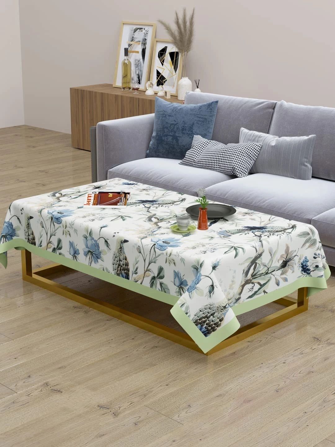 Myntra Elegant Homes Blue Floral Cotton 4-Seater Table Cover-picture-10