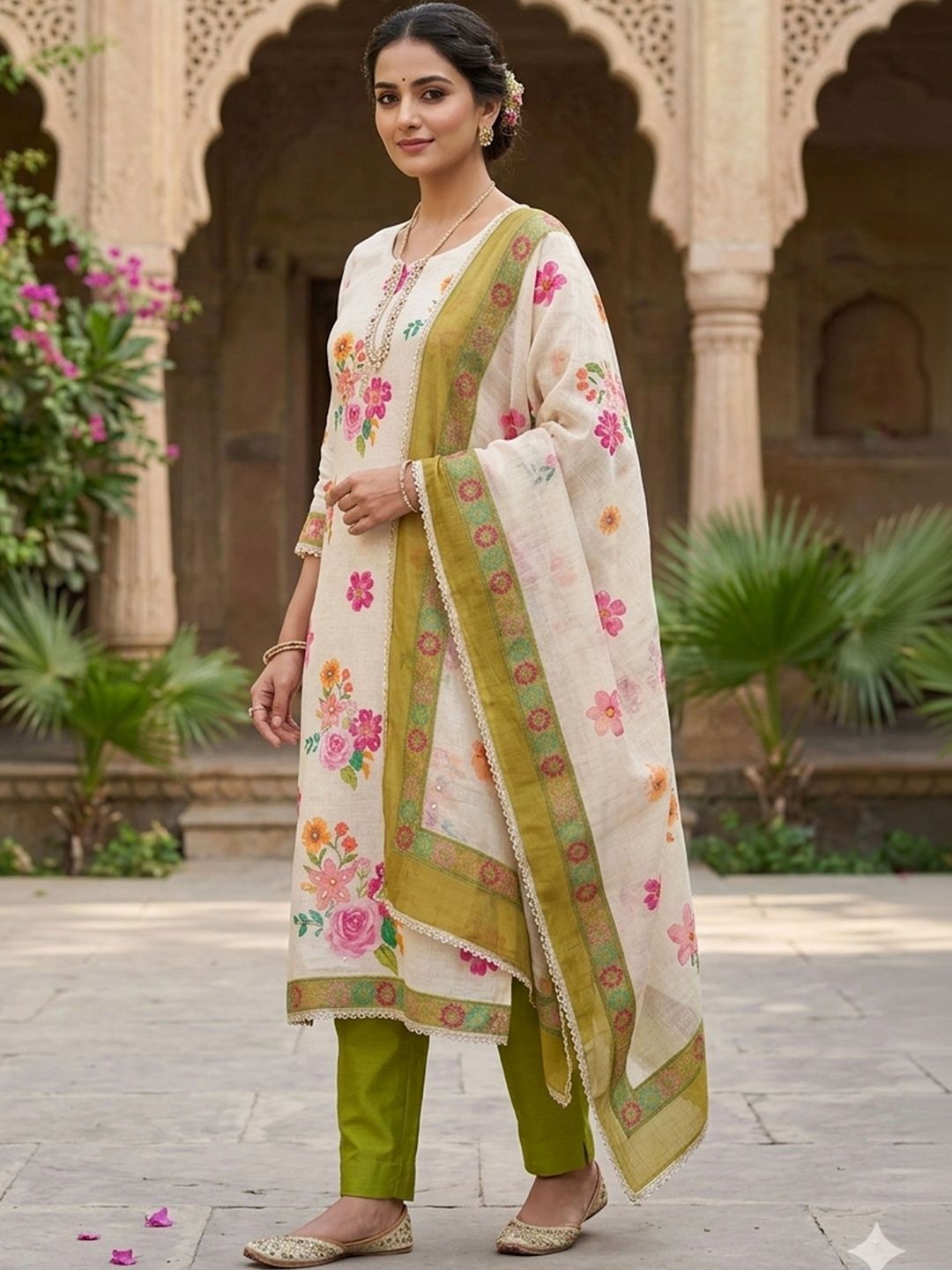 KALINI Printed Linen Semi-Stitched Dress Material-picture-16