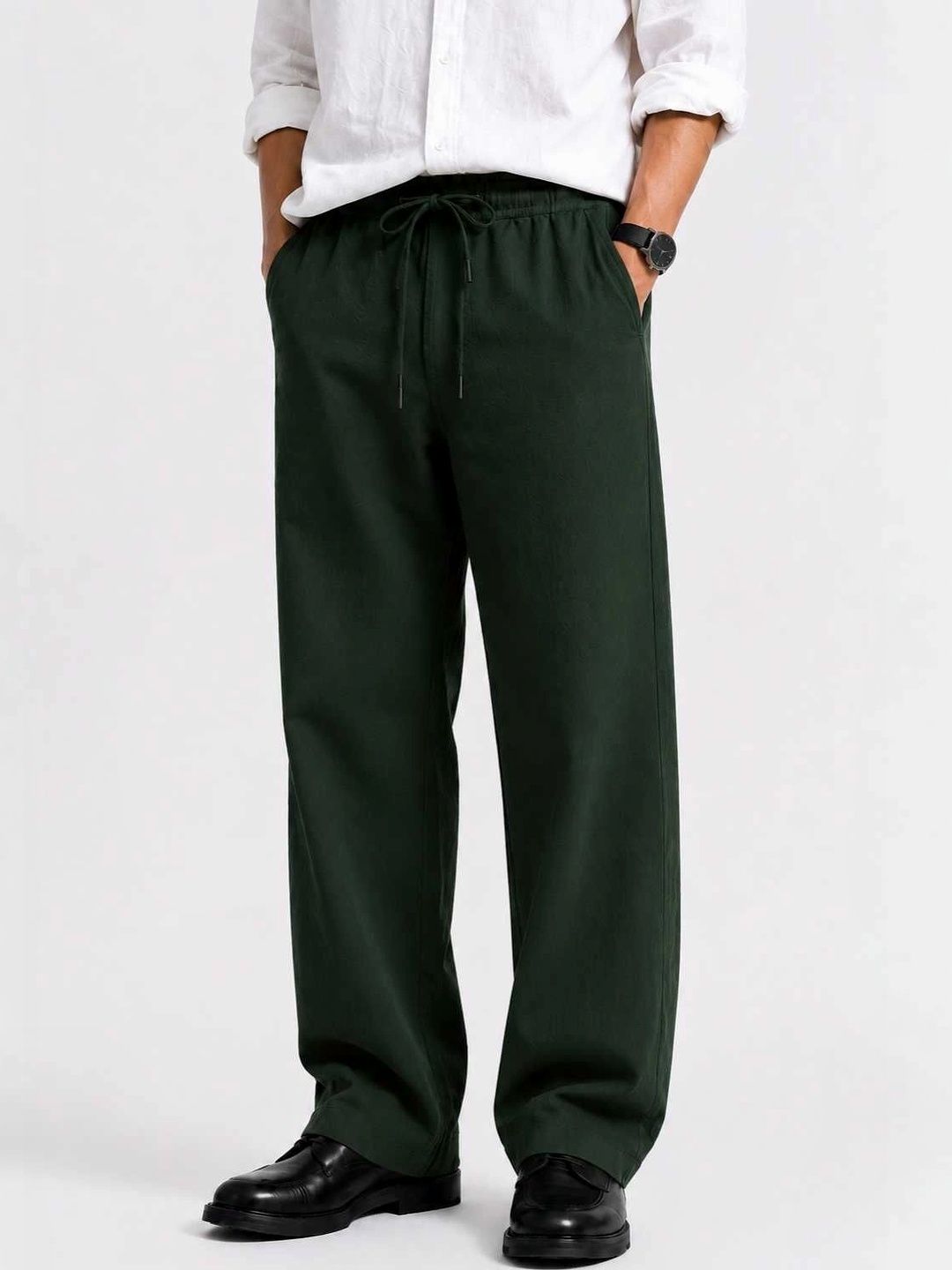 Adornova Men Relaxed Straight Leg High-Rise Easy Wash Trousers-picture-12