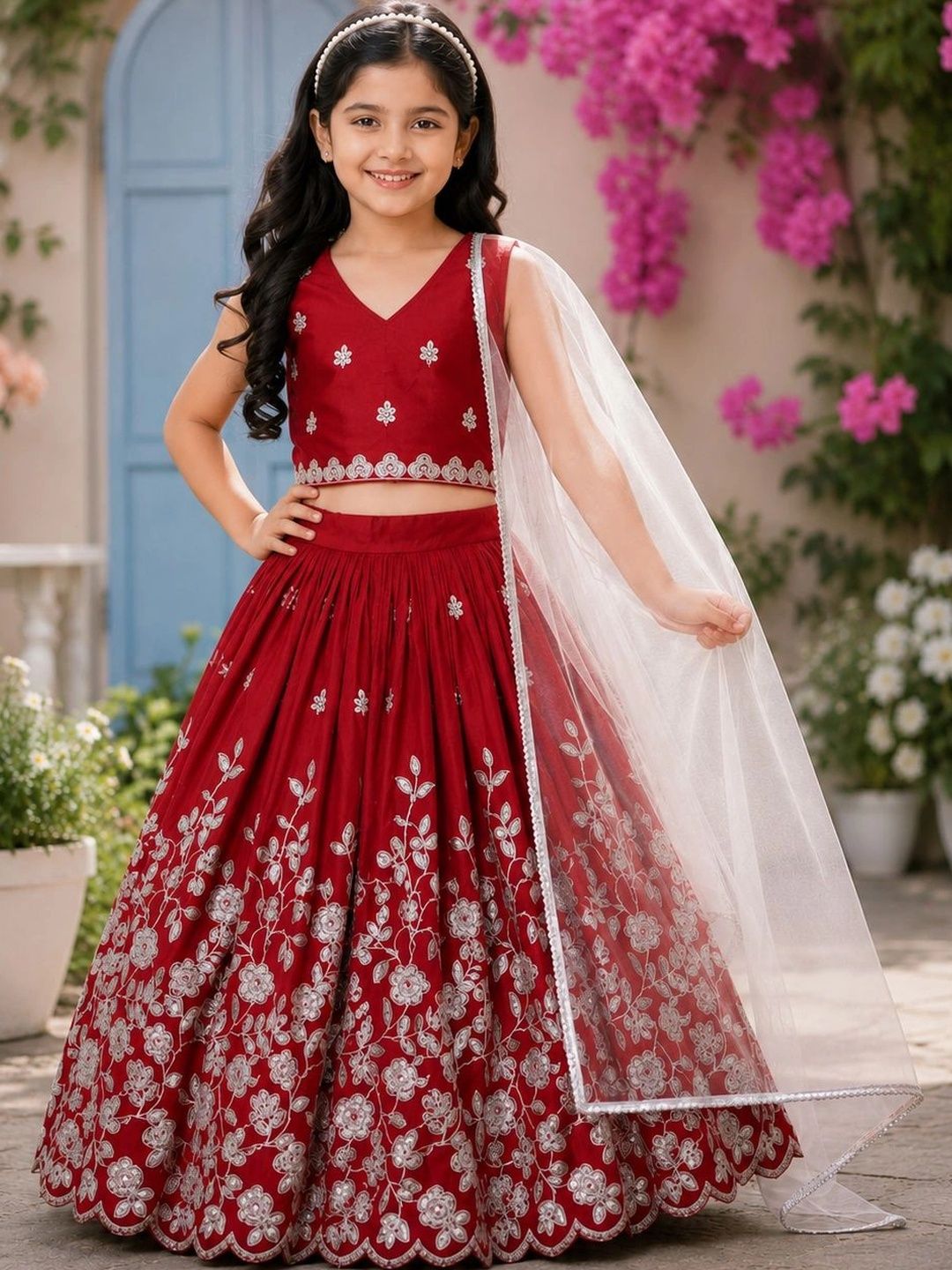DRISHIV ENTERPRISE Girls Embroidered Thread Work Ready to Wear Lehenga & Blouse With Dupatta-picture-49