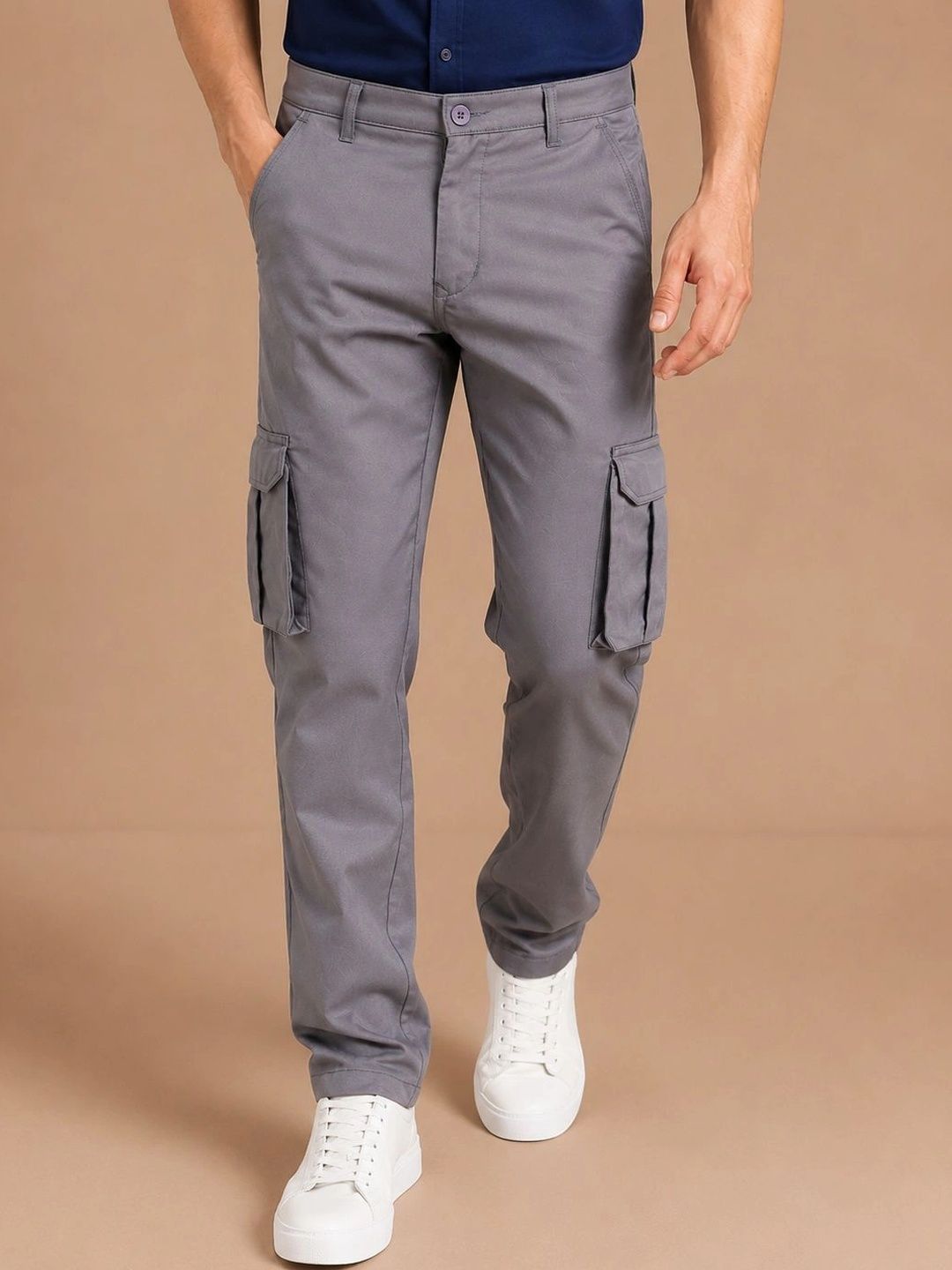 Roadster Men Relaxed Tapered Fit Easy Wash Cargos Trousers-picture-13