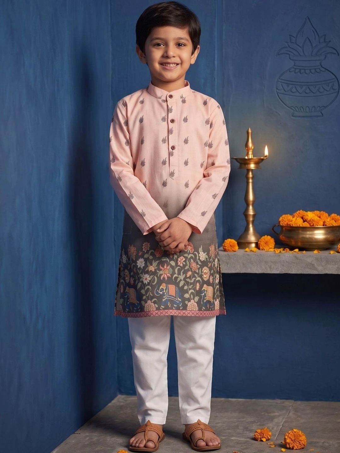Aj DEZInES Boys Ethnic Motifs Printed Regular Kurta with Pyjamas-picture-16