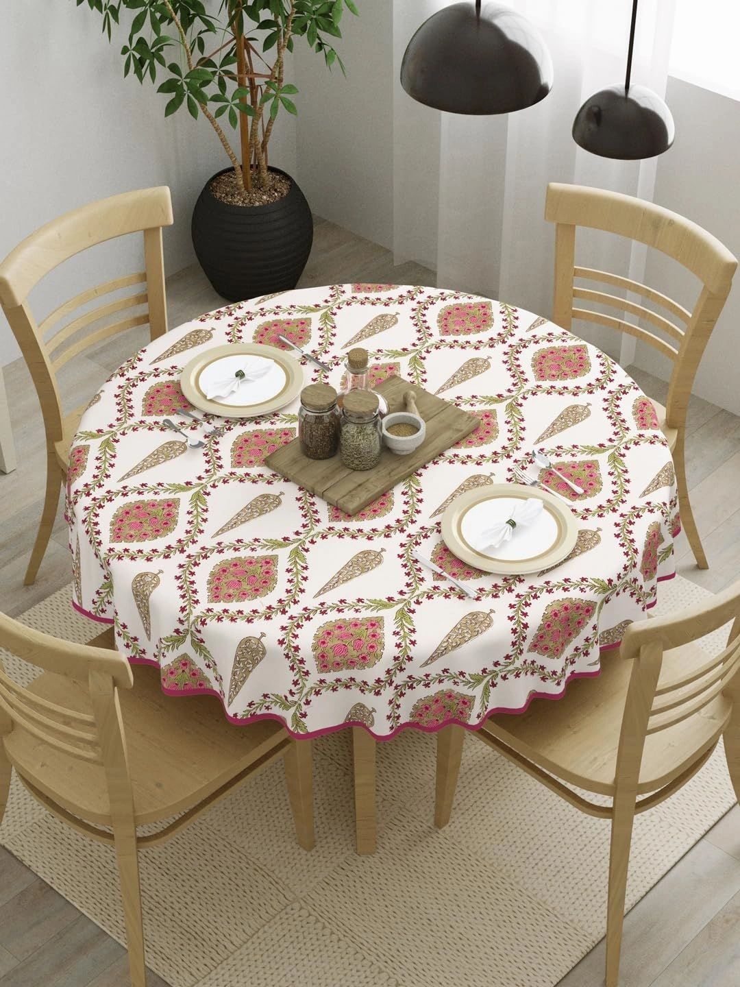 Aura Multicoloured Floral Cotton Round 4-Seater Table Cover-picture-17