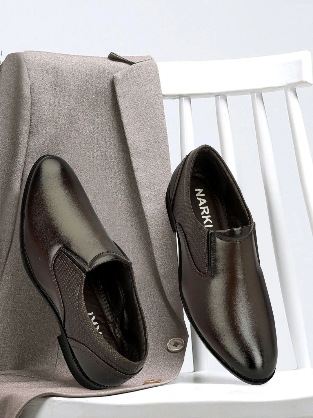 NARKI Men Textured Pointed Toe Slip-On Formal Shoes-image-36