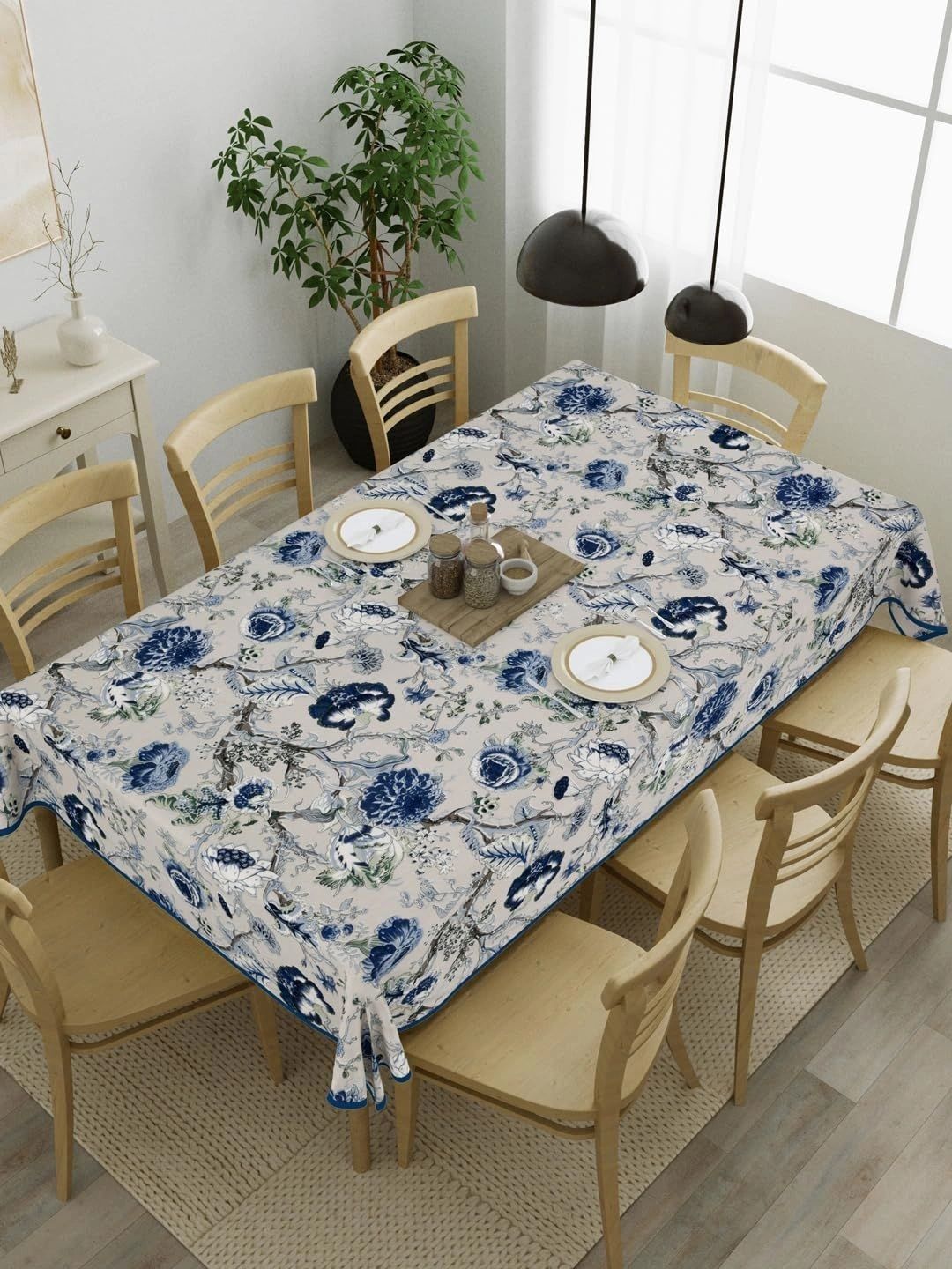 Myntra Elegant Homes Blue Floral Cotton 6-Seater Table Cover-picture-17