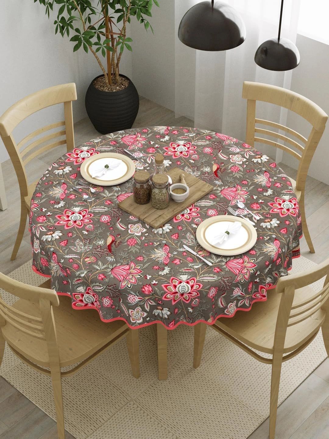 Myntra Elegant Homes Pink Floral Cotton Round 4-Seater Table Cover-picture-54