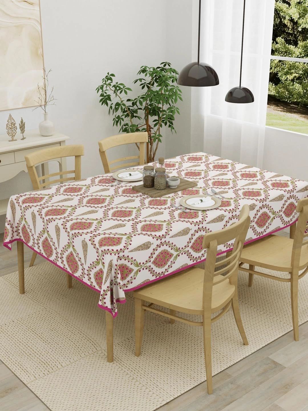 Aura Pink Floral Cotton 4-Seater Table Cover-picture-40