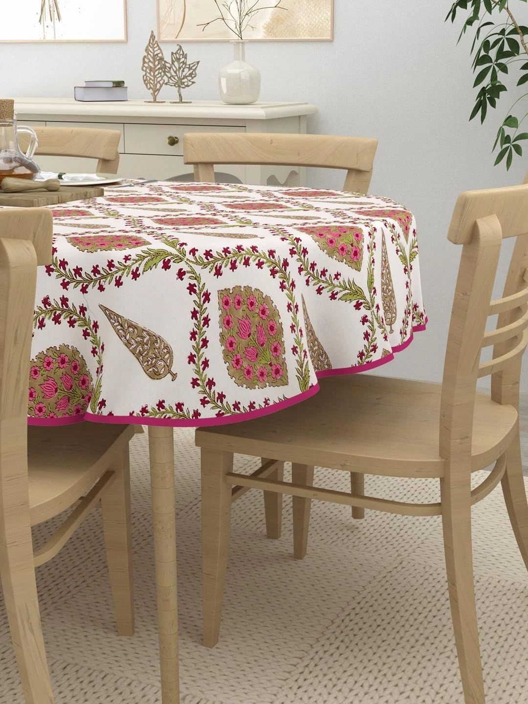 Aura Pink Floral Cotton Oval 6-Seater Table Cover-picture-12