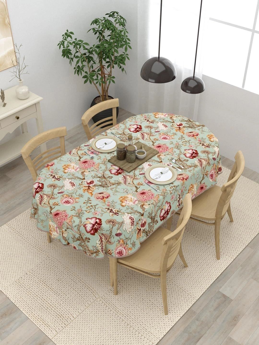Myntra Elegant Homes Multicoloured Floral Cotton Oval 6-Seater Table Cover-picture-28