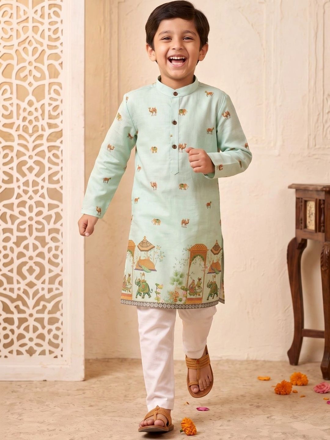 Aj DEZInES Boys Ethnic Motifs Printed Regular Kurta with Pyjamas-image-23