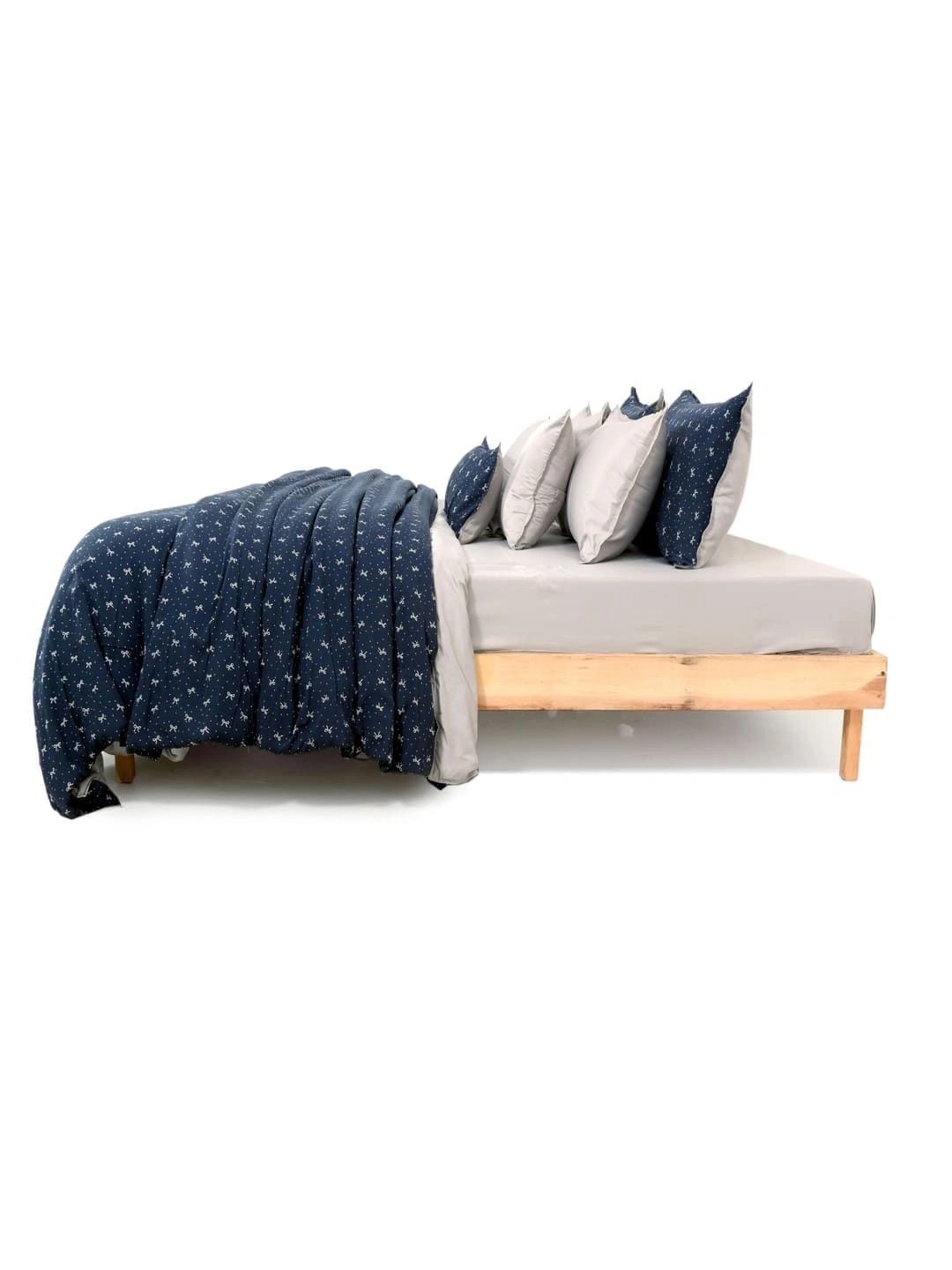 Zarf Navy Blue & Grey Floral Cotton 9 Piece Single Superfine Bedding Set-image-36