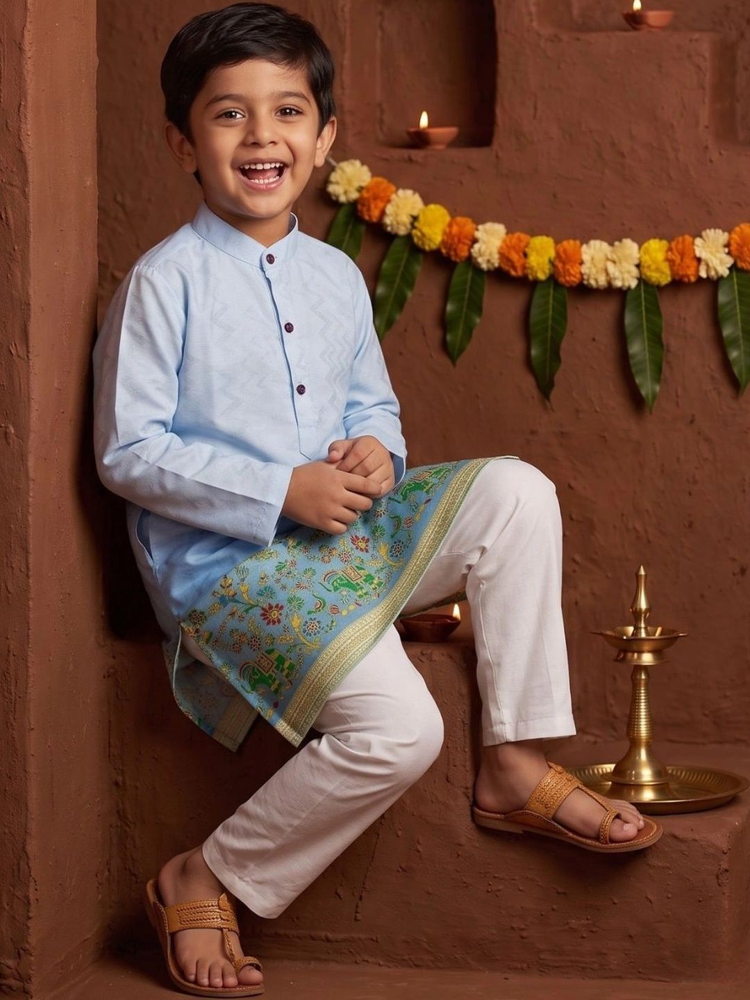 Aj DEZInES Boys Ethnic Motifs Printed Regular Kurta with Trousers-picture-29