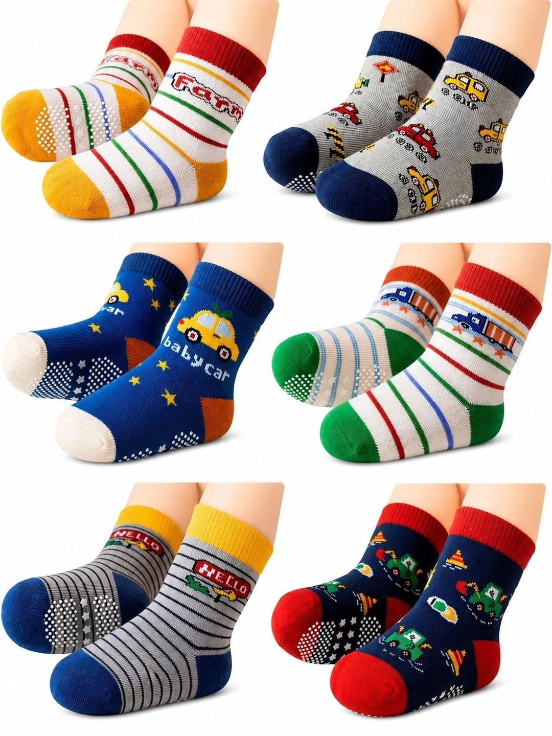TinySteps Unisex Kids Pack of 6 Cotton Assorted Patterned Above Ankle Socks-picture-55